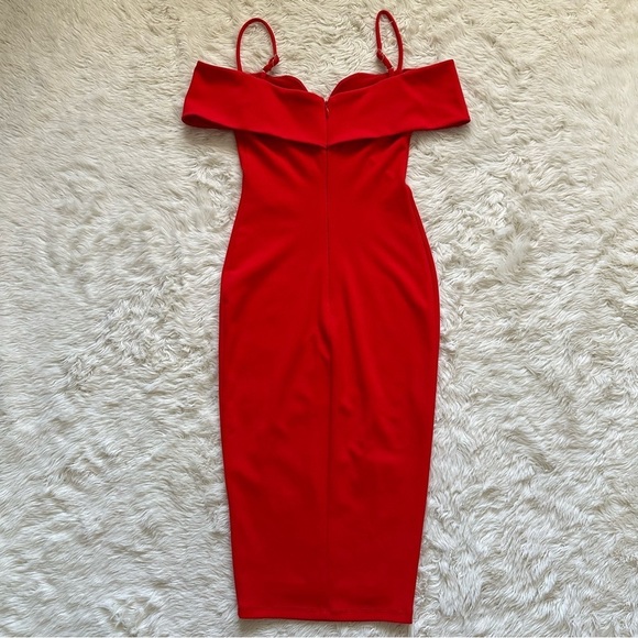 Nookie Dress Pretty Woman Midi Off The Shoulder Bodycon in Cherry Red S - Picture 4 of 11